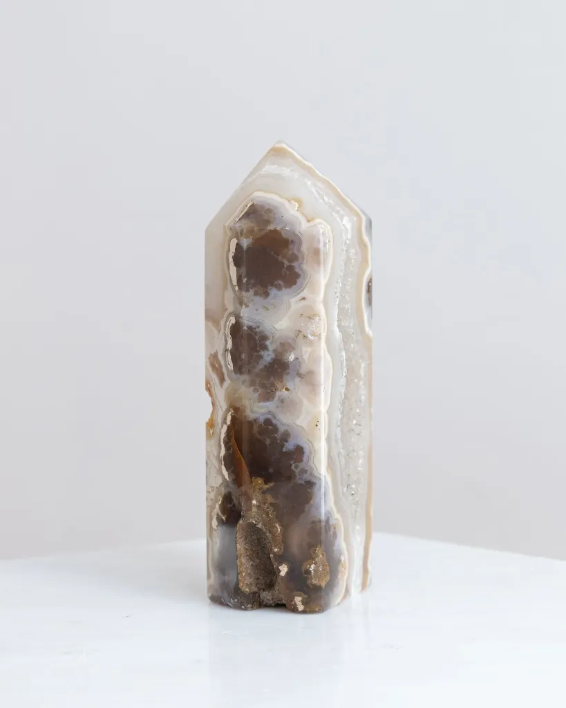 Grey Agate Tower with Sugar Druzy Crystal cave