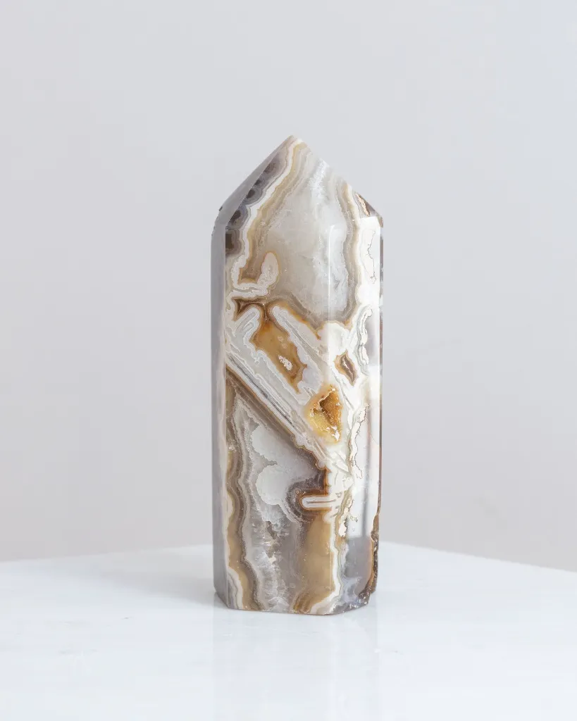 Grey Agate Tower with Sugar Druzy Crystal cave