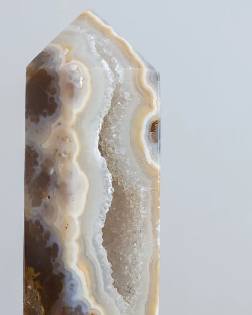 Grey Agate Tower with Sugar Druzy Crystal cave