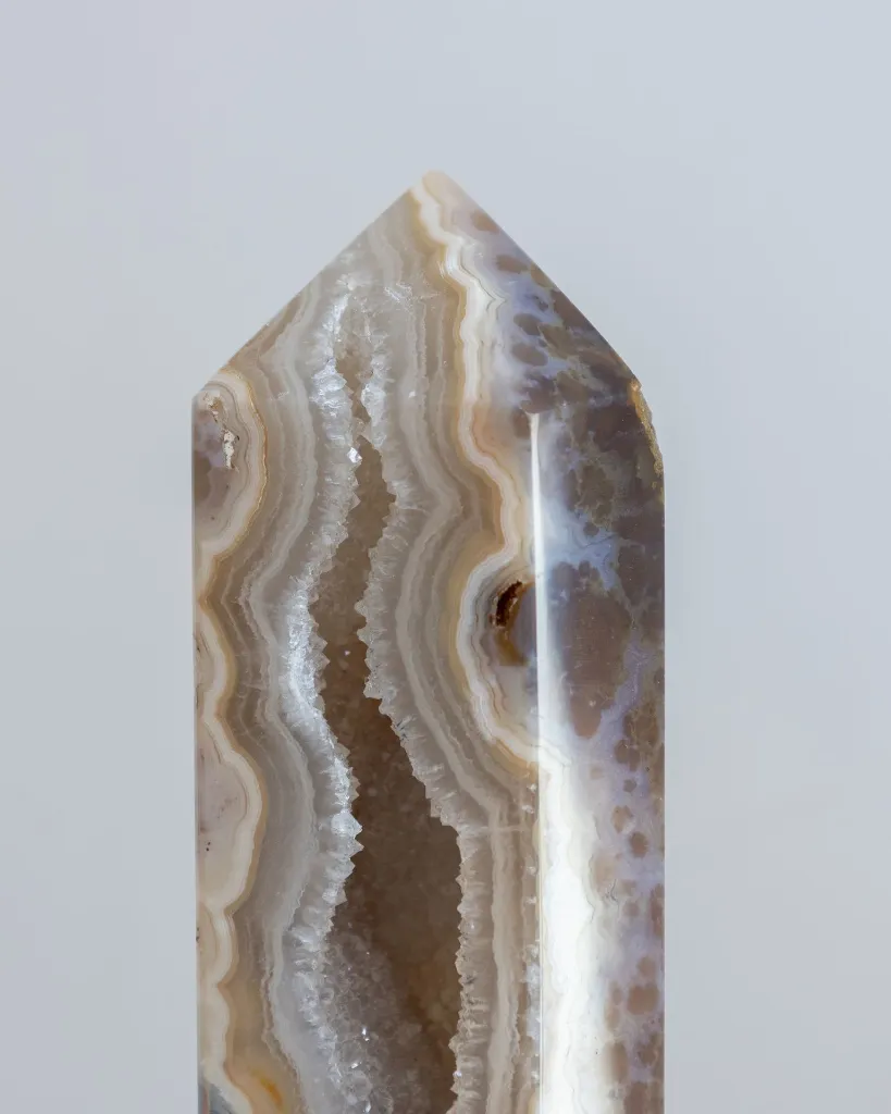 Grey Agate Tower with Sugar Druzy Crystal cave