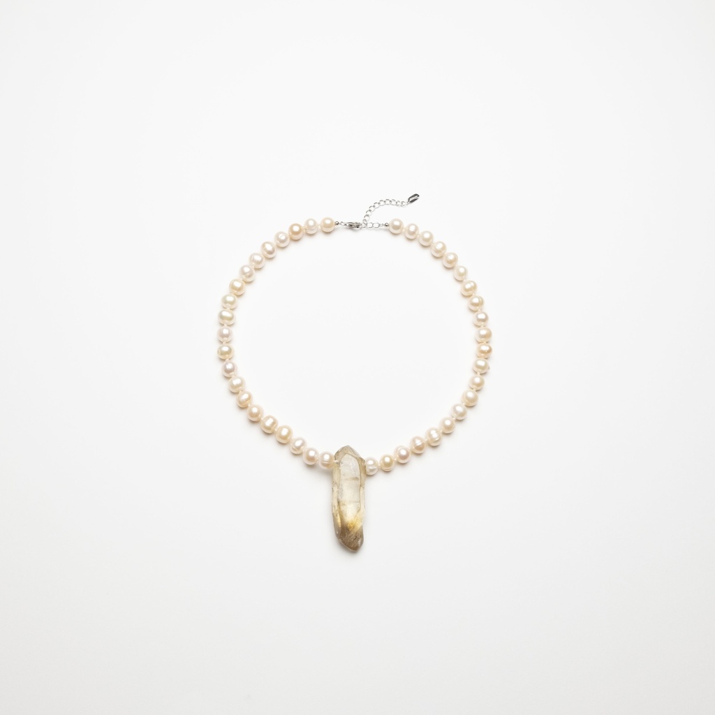 Crystal Pendant Gemstone Necklace with Pink Pearls