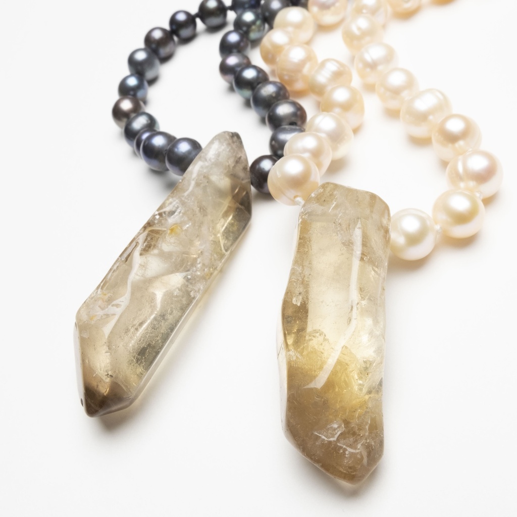 Crystal Pendant Gemstone Necklace with Pink Pearls