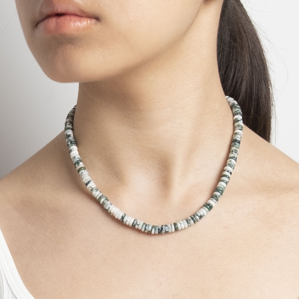 [NATN1027S-4] Green Moss Agate Gemstone Necklace