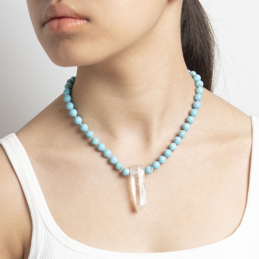 [NATN1018S-3] Crystal Pendant with Turquoise Howlite Gemstone Necklace