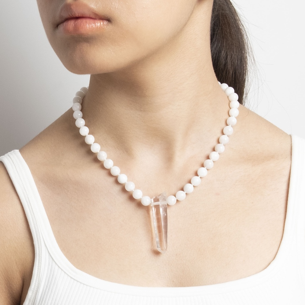 [NATN1018S-6] Crystal Pendant with White Moonstone Gemstone Necklace