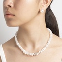 Freeform White Moonstone Gemstone Necklace with White Keshi Pearl