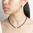 Black Agate Gemstone Necklace with White Keshi Pearl