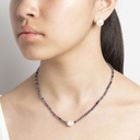 Iolite Gemstone Necklace with White Keshi Pearl