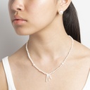 White Semi-round Pearl Necklace with White Stick Pearls