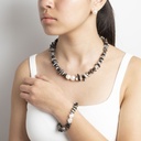 Freeform Black Mother of Pearl Gemstone Necklace with White Centered Pearls