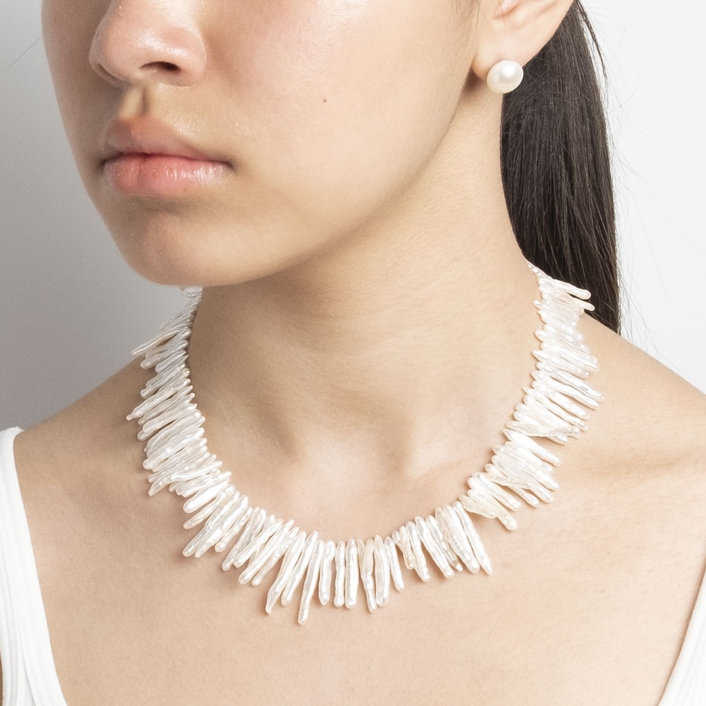 [NATN1026S-1] Stunning White Collar Stick Pearl Necklace 