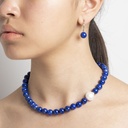 Lapis Lazuli Gemstone Necklace with Side Semi-round White Pearl
