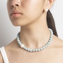Amazonite Gemstone Necklace with Side Semi-round White Pearl