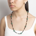 Black Agate and Malachite Gemstone Necklace with White Pearls