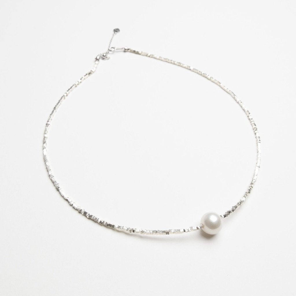 [NATN1016S-1] Sterling Silver Discs Necklace with White Round Pearl