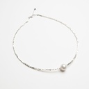 Sterling Silver Discs Necklace with White Round Pearl