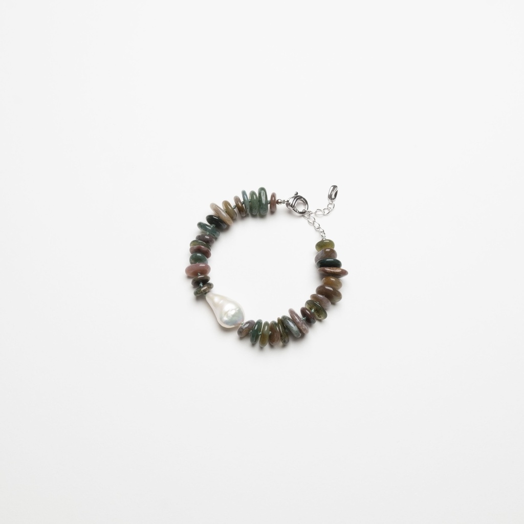 [NATB1005S-1] Indian Agate Bracelet with White Keshi Pearl