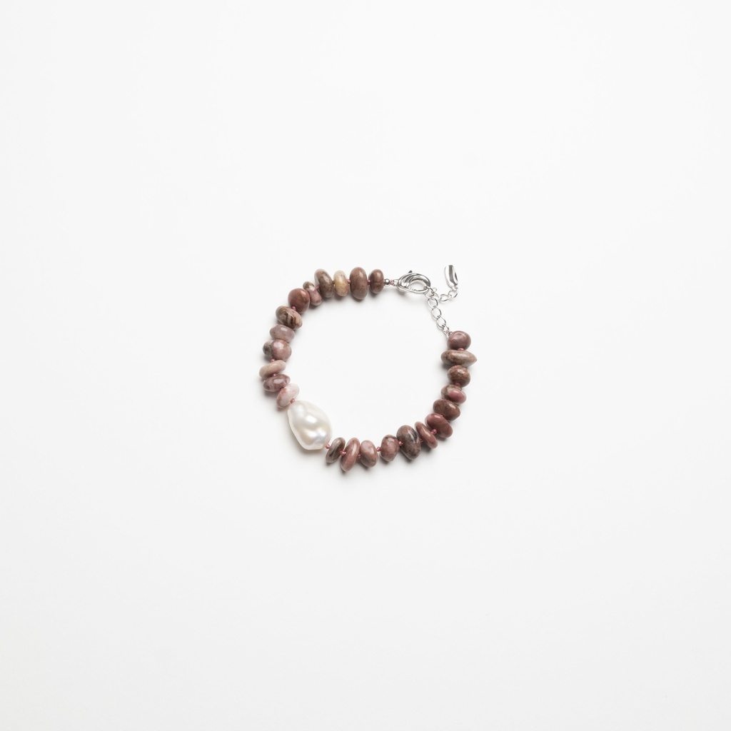 [NATB1005S-3] Pink Rhodonite Bracelet with White Keshi Pearl