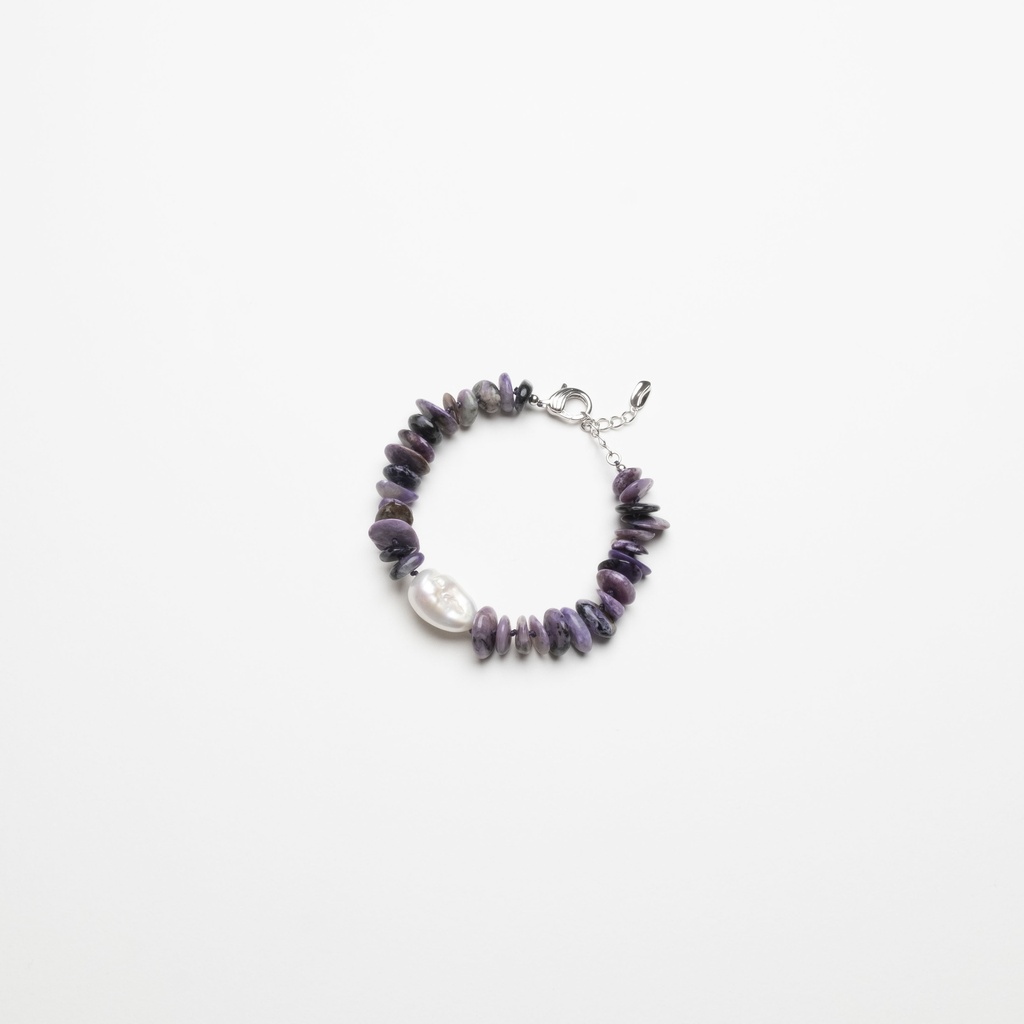 [NATB1005S-4] Charoite Bracelet with White Keshi Pearl