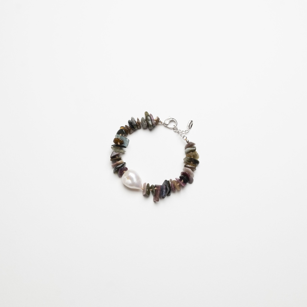 [NATB1005S-5] Mixed Tourmaline Bracelet with White Keshi Pearl