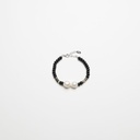Black Agate Gemstone Bracelet with Semi-round White Pearls and Shell
