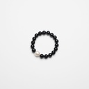 Black Agate Gemstone Bracelet with Semi-round White Pearl
