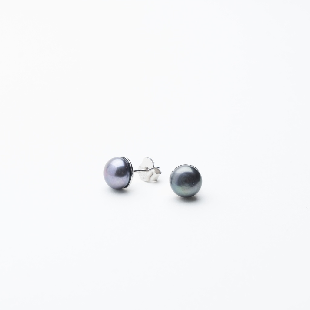 [NATE1030S-1] Black Pearl button Earrings