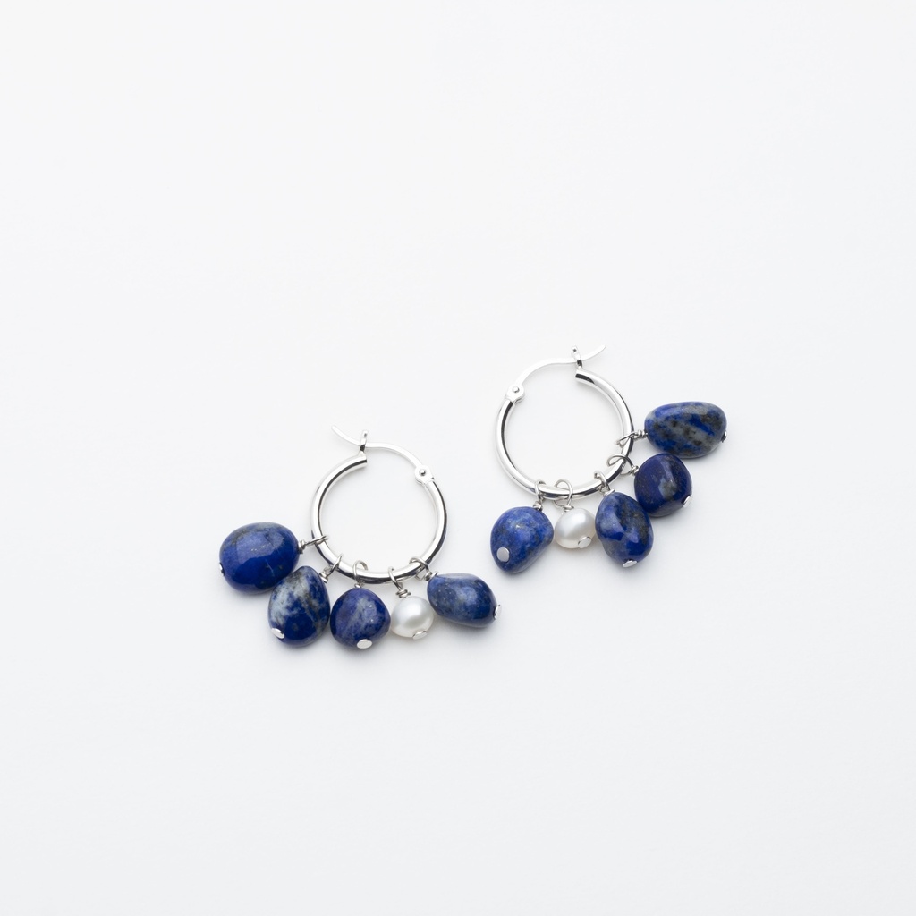 [NATE1037S-1] Lapis Lazuli Pebbles Drop Earrings