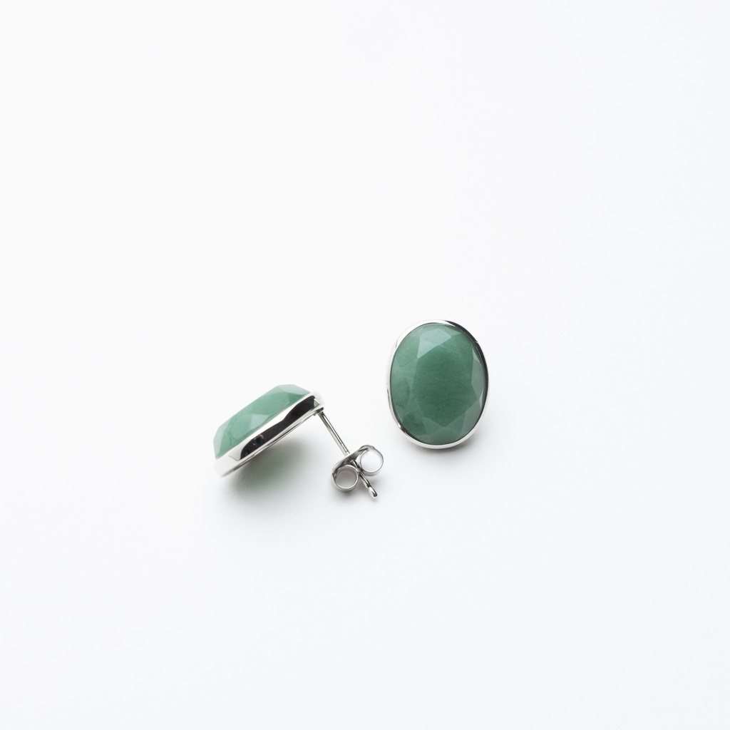 [NATE1032S-2] Green Aventurine Oval Stud Earrings