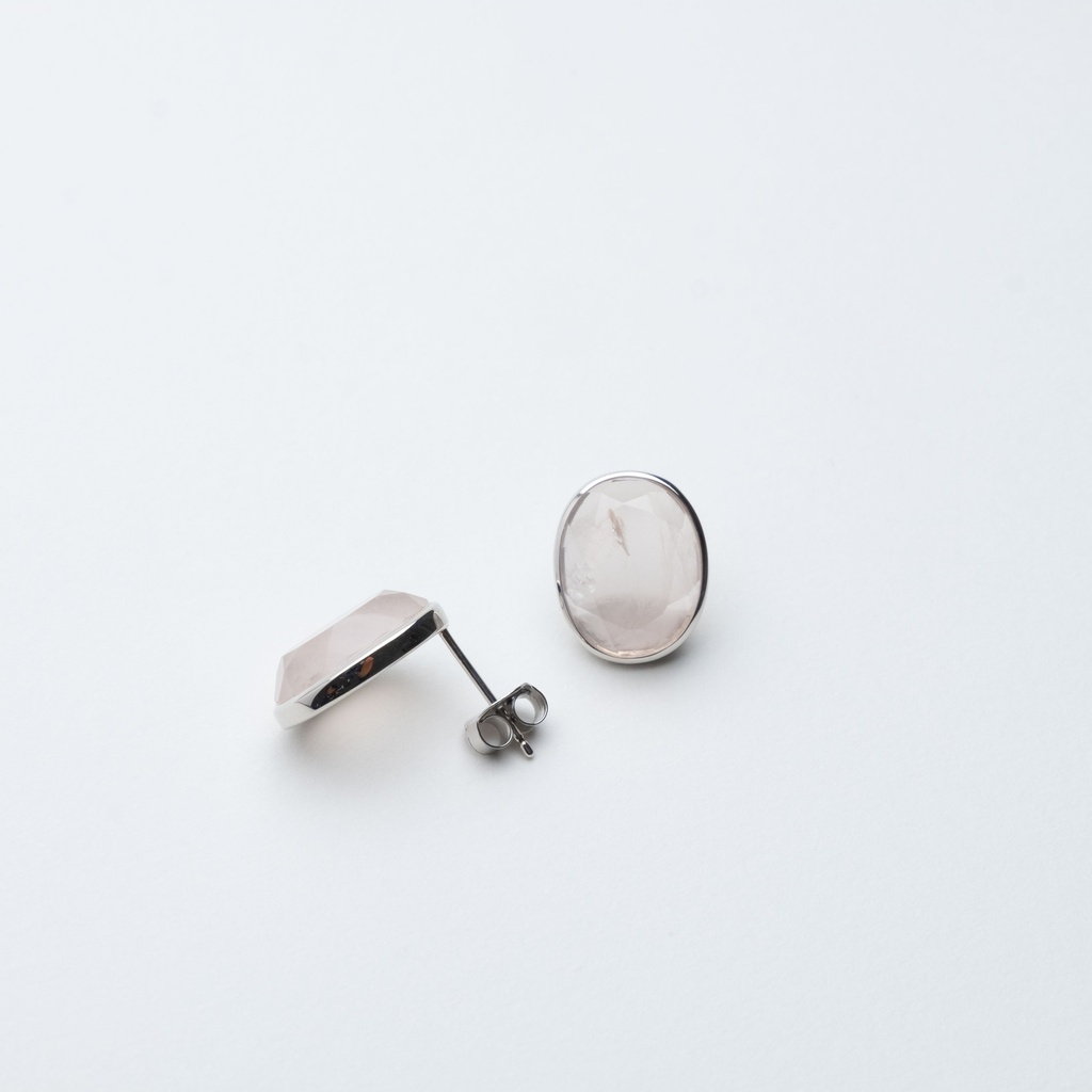 [NATE1032S-3] Rose Quartz Oval Stud Earrings