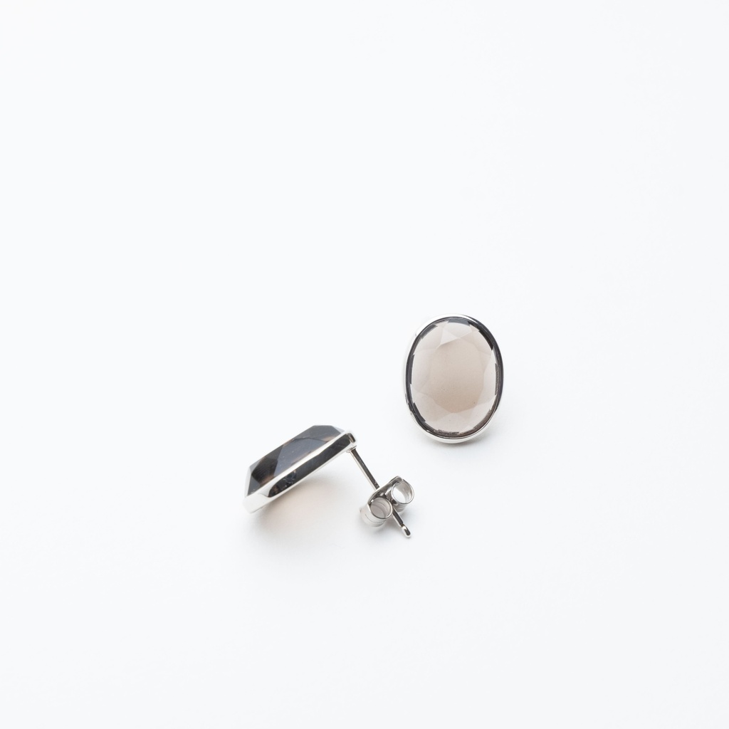 Smokey Quartz Oval Stud Earrings