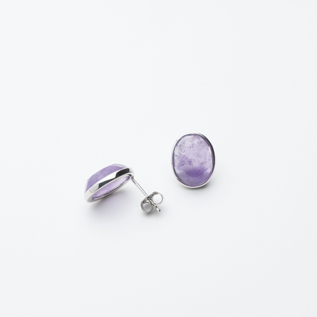 [NATE1032S-5] Amethyst Oval Stud Earrings