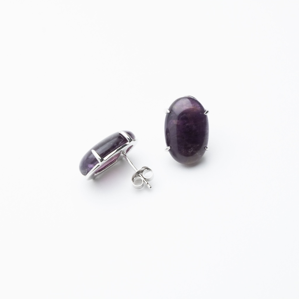 [NATE1033S-4] Dark Amethyst Cabochon Earrings