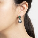 Malachite Button with Black Baroque Pearl Earrings