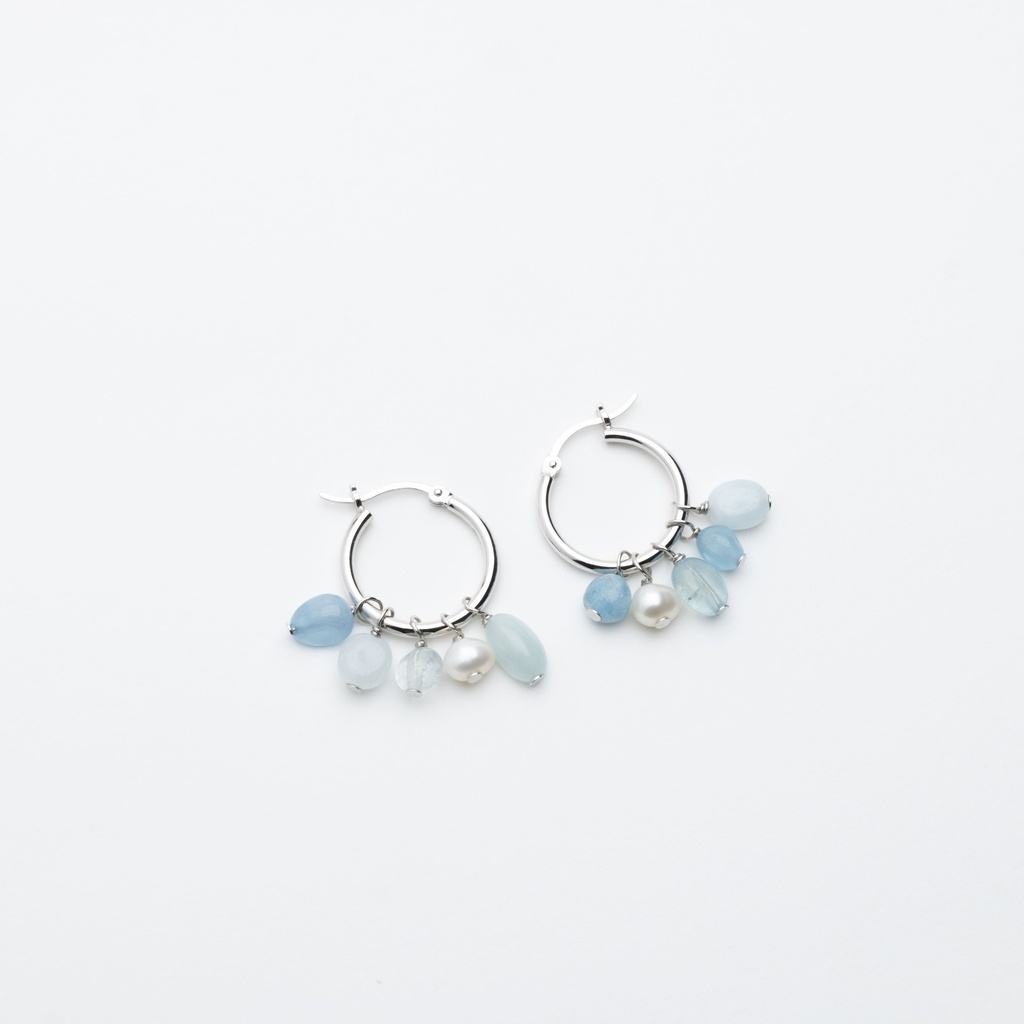 [NATE1038S-2] Blue Aquamarine and white Pearl Drop Earrings