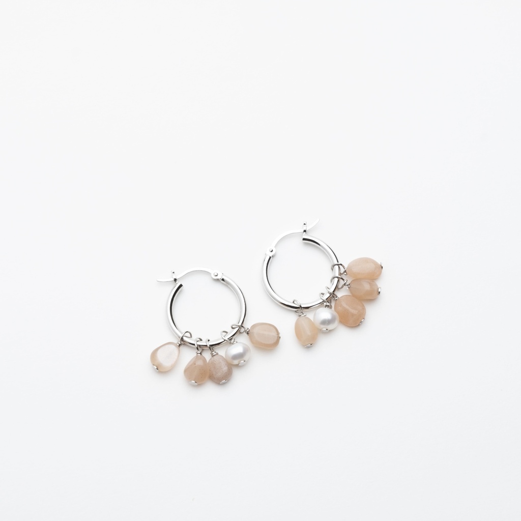 [NATE1038S-3] Peach Moonstone and white Pearl Drop Earrings 