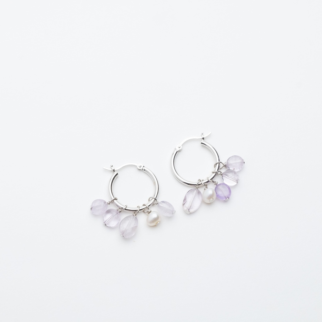 [NATE1038S-4] Lavender Amethyst and White Pearl Drop Earrings