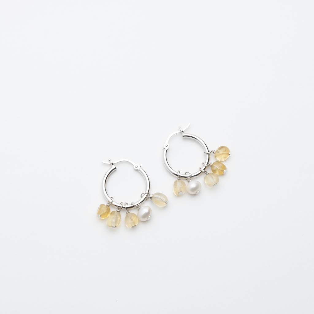 [NATE1038S-5] Citrine and White Pearl Drop Earrings