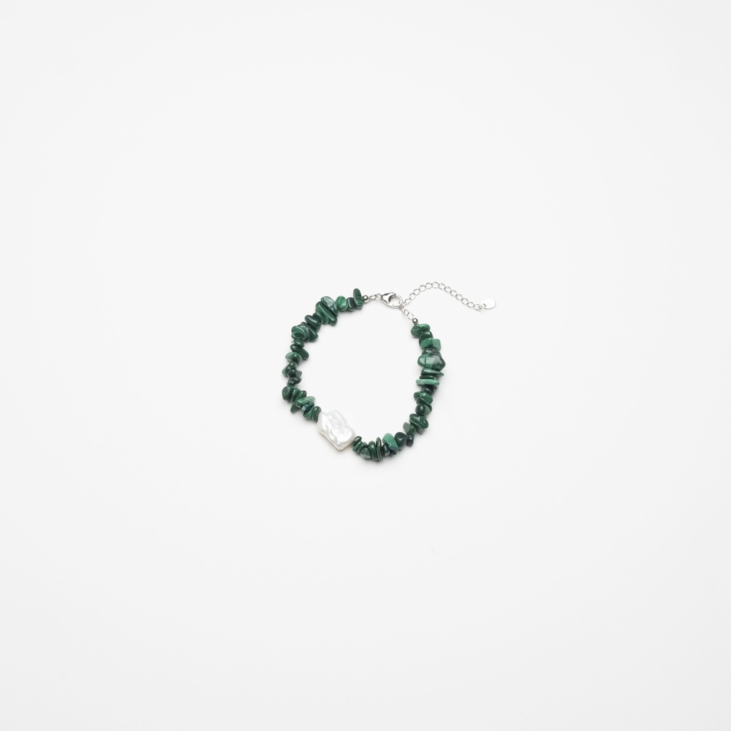[NATB1044S-1] Malachite Gemstone Bracelet with White Keshi Pearl