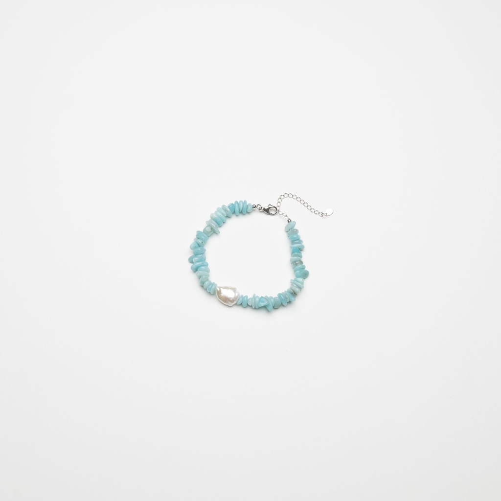 [NATB1044S-2] Amazonite Gemstone Bracelet with White Keshi Pearl