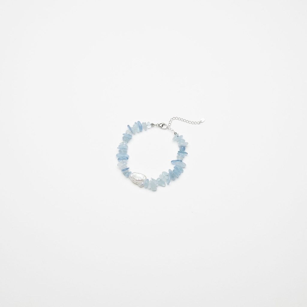 [NATB1044S-3] Aquamarine Gemstone Bracelet with White Keshi Pearl