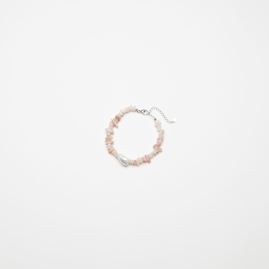 [NATB1044S-5] Pink Opal Gemstone Bracelet with White Keshi Pearl