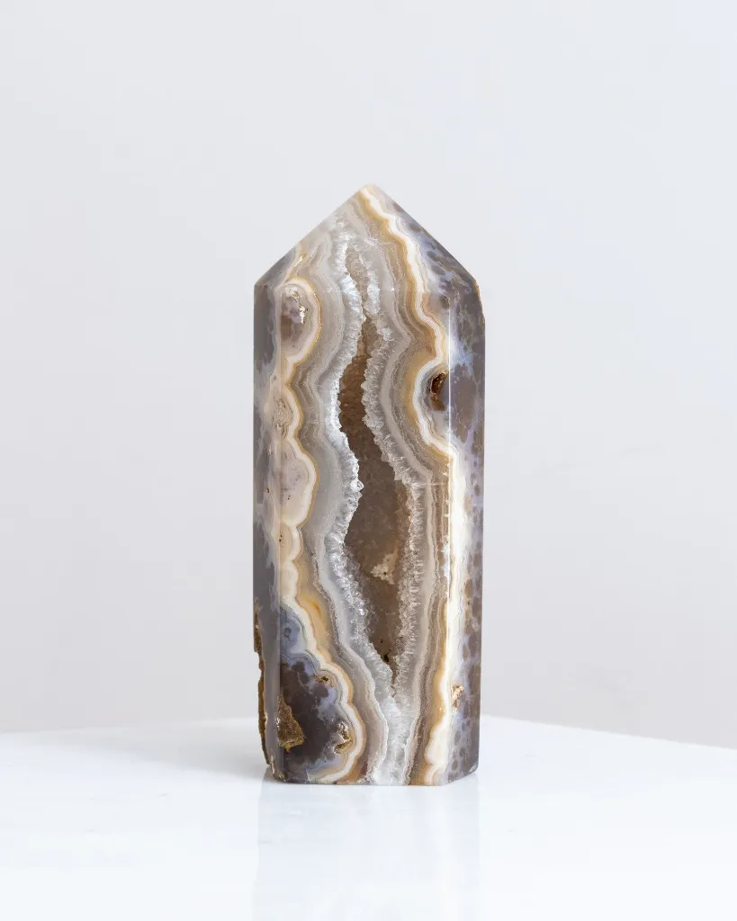 Grey Agate Tower with Sugar Druzy Crystal cave