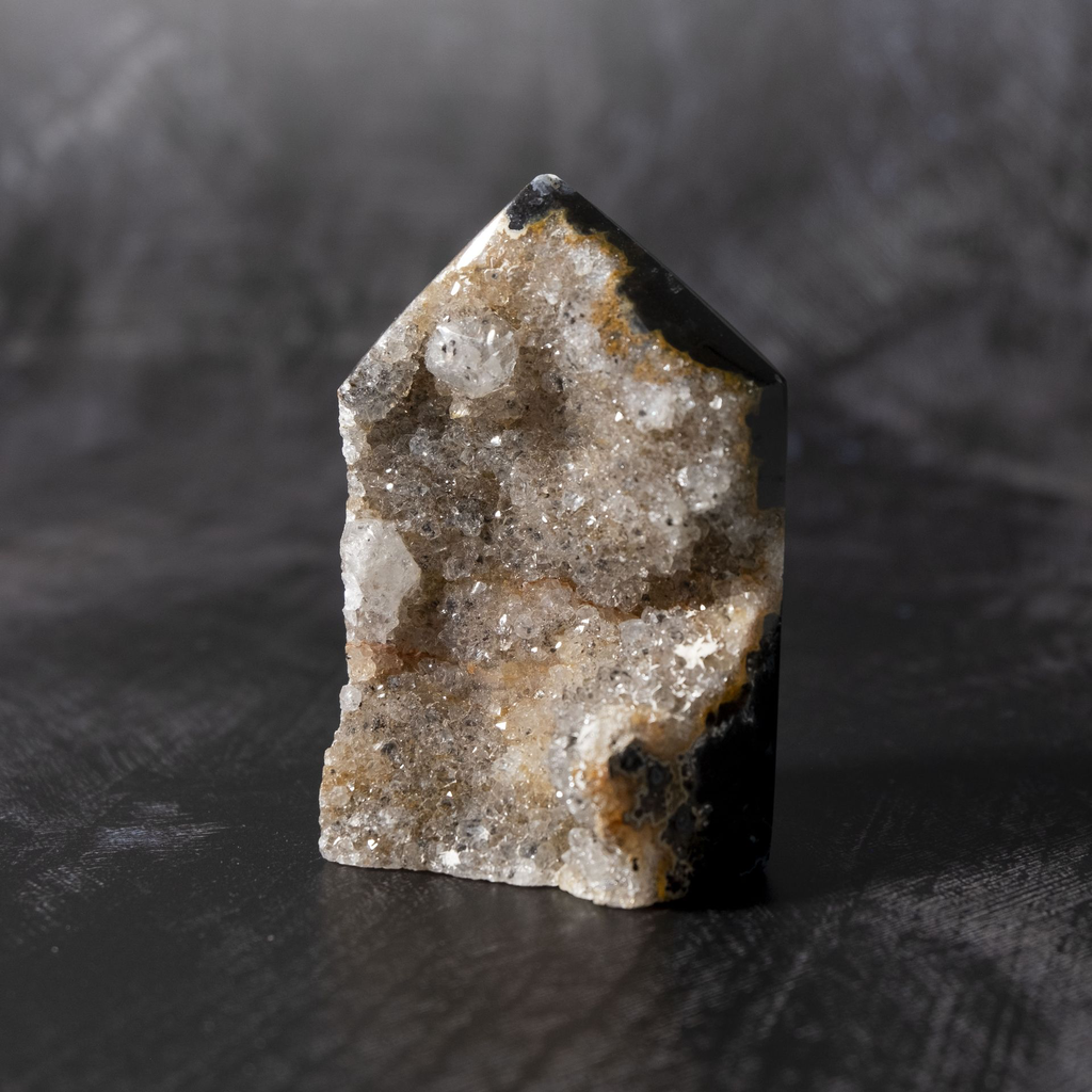 [NATC1049] Dark Agate Tower with Sugar Druzy Crystal