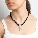 Crystal Pendant with Black Agate Gemstone Necklace