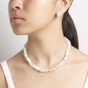 White Moonstone Gemstone Necklace with White Keshi Pearl