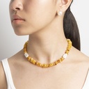 Amber Gemstone Necklace with White Keshi Pearl