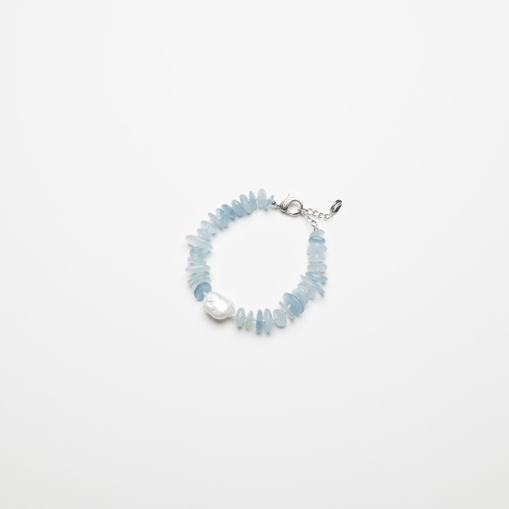 [NATB1024S-1] Aquamarine Gemstone Bracelet with White Keshi Pearl