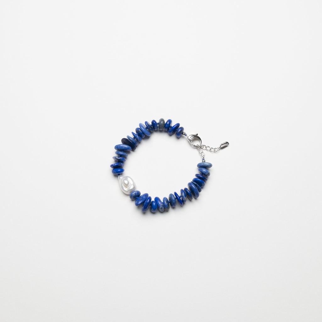 [NATB1024S-2] Lapis Lazuli Gemstone Bracelet with White Keshi Pearl