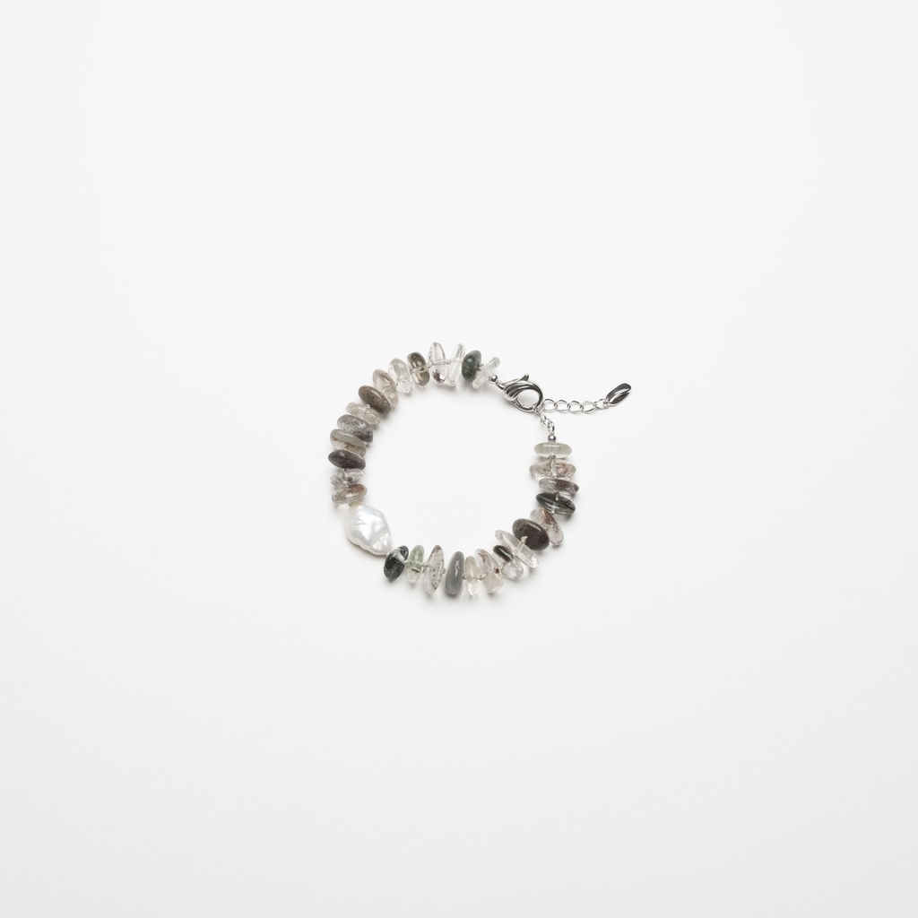 [NATB1024S-3] Green Phantom Quartz Gemstone Bracelet with White Keshi Pearl